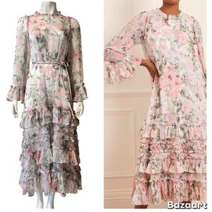 Zimmerman Belted Ruffled Floral-print Crepon Midi Dress